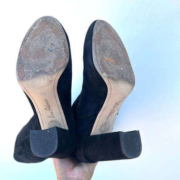 Sam Edelman Caprice Black Suede Knee-High Boots Tall Chunky Heels 10 - Picture 9 of 10